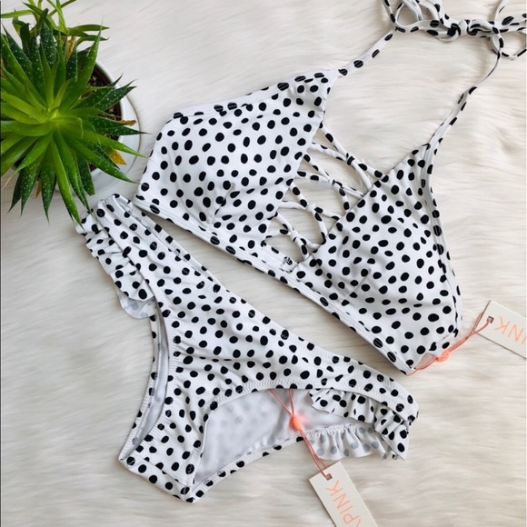 MINKPINK - black and white polka dot bathing suit - Picture 1 of 6